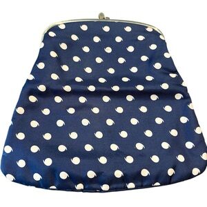 Vintage Ingber Foldable Clutch Purse Kiss-Close blue and white polka dots 1950s
